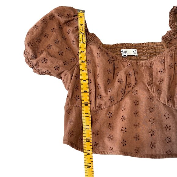 Hollister Cottage Crop Top XS Brown Cotton Eyelet Embroidered Boho Babydoll - Picture 9 of 9